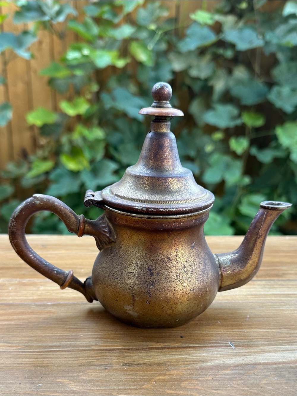 Antique Moroccan Brass Finish Teapot - Gold Bronze Tone about 8” tall
